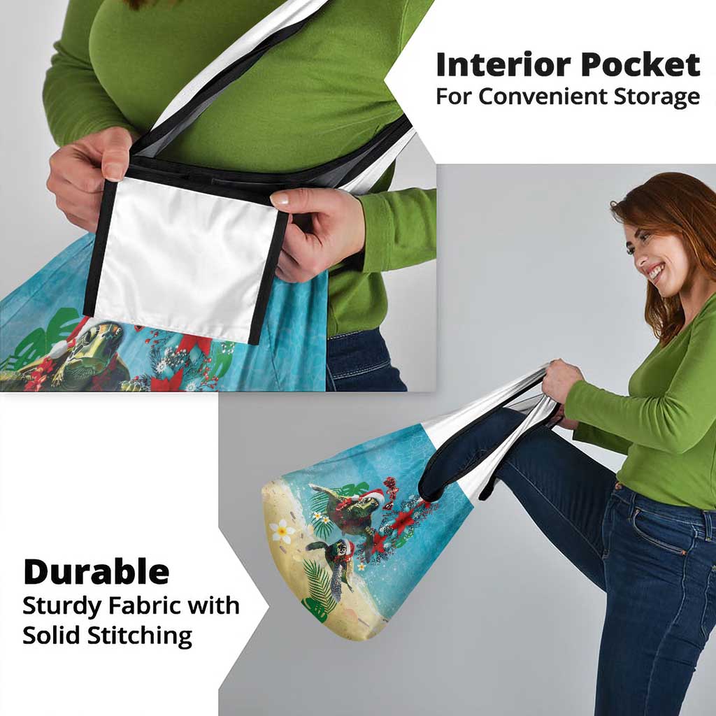 Hawaiian Mele Kalikimaka Grocery Bag Tropical Xmas Turtles Red Poinsettia Watercolor - Polynesian Pride