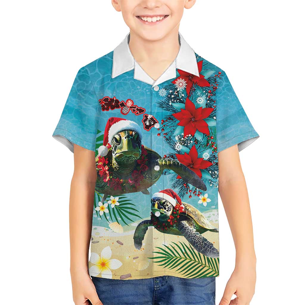 Hawaiian Mele Kalikimaka Hawaiian Shirt Tropical Xmas Turtles Red Poinsettia Watercolor - Polynesian Pride