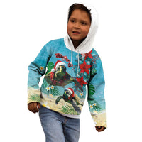 Hawaiian Mele Kalikimaka Kid Hoodie Tropical Xmas Turtles Red Poinsettia Watercolor - Polynesian Pride