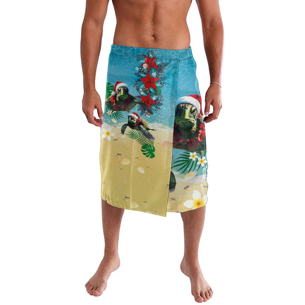 Hawaiian Mele Kalikimaka Lavalava Tropical Xmas Turtles Red Poinsettia Watercolor - Polynesian Pride