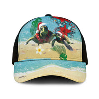 Hawaiian Mele Kalikimaka Mesh Trucker Cap Xmas Turtles and Tropical Plants with Red Poinsettia Watercolor Style - Polynesian Pride