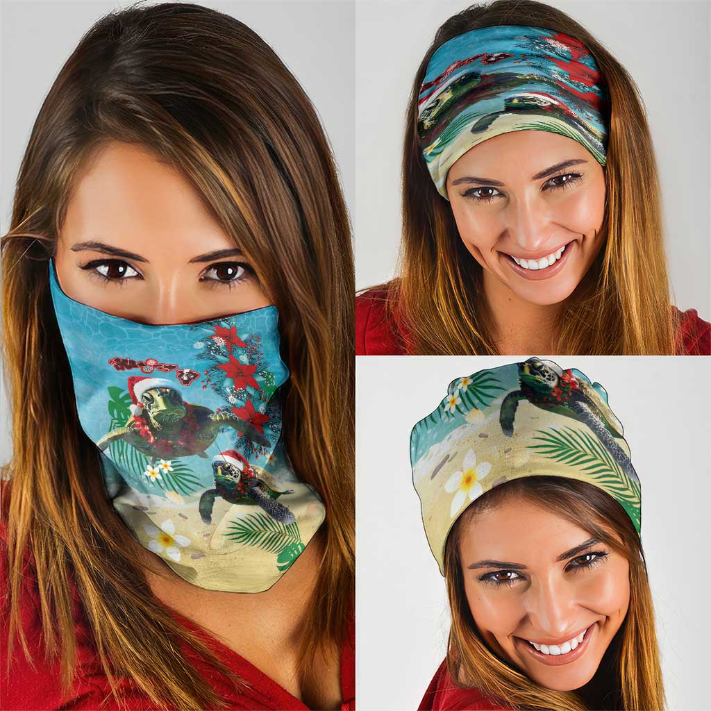 Hawaiian Mele Kalikimaka Neck Gaiter Tropical Xmas Turtles Red Poinsettia Watercolor - Polynesian Pride