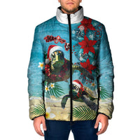 Hawaiian Mele Kalikimaka Padded Jacket Tropical Xmas Turtles Red Poinsettia Watercolor - Polynesian Pride
