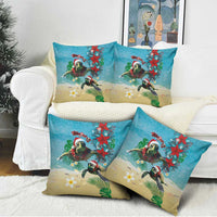 Hawaiian Mele Kalikimaka Pillow Cover Tropical Xmas Turtles Red Poinsettia Watercolor - Polynesian Pride
