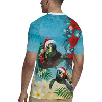 Hawaiian Mele Kalikimaka Rugby Jersey Tropical Xmas Turtles Red Poinsettia Watercolor - Polynesian Pride
