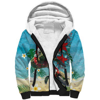 Hawaiian Mele Kalikimaka Sherpa Hoodie Tropical Xmas Turtles Red Poinsettia Watercolor - Polynesian Pride