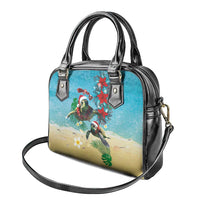 Hawaiian Mele Kalikimaka Shoulder Handbag Tropical Xmas Turtles Red Poinsettia Watercolor - Polynesian Pride