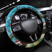 Hawaiian Mele Kalikimaka Steering Wheel Cover Tropical Xmas Turtles Red Poinsettia Watercolor - Polynesian Pride