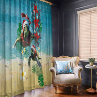 Hawaiian Mele Kalikimaka Window Curtain Tropical Xmas Turtles Red Poinsettia Watercolor - Polynesian Pride