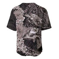 Hawaiian Plumeria and Hibiscus with Turtles Baseball Jersey Polynesian Art Grayscale - Polynesian Pride