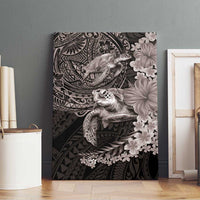 Hawaiian Plumeria and Hibiscus with Turtles Canvas Wall Art Polynesian Art Grayscale - Polynesian Pride