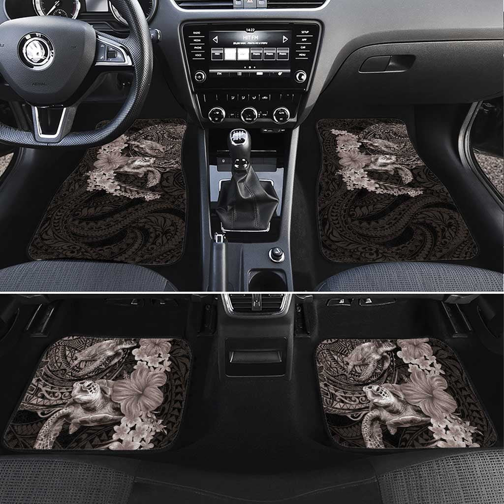 Hawaiian Plumeria and Hibiscus with Turtles Car Mats Polynesian Art Grayscale - Polynesian Pride