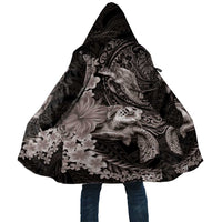 Hawaiian Plumeria and Hibiscus with Turtles Cloak Polynesian Art Grayscale - Polynesian Pride