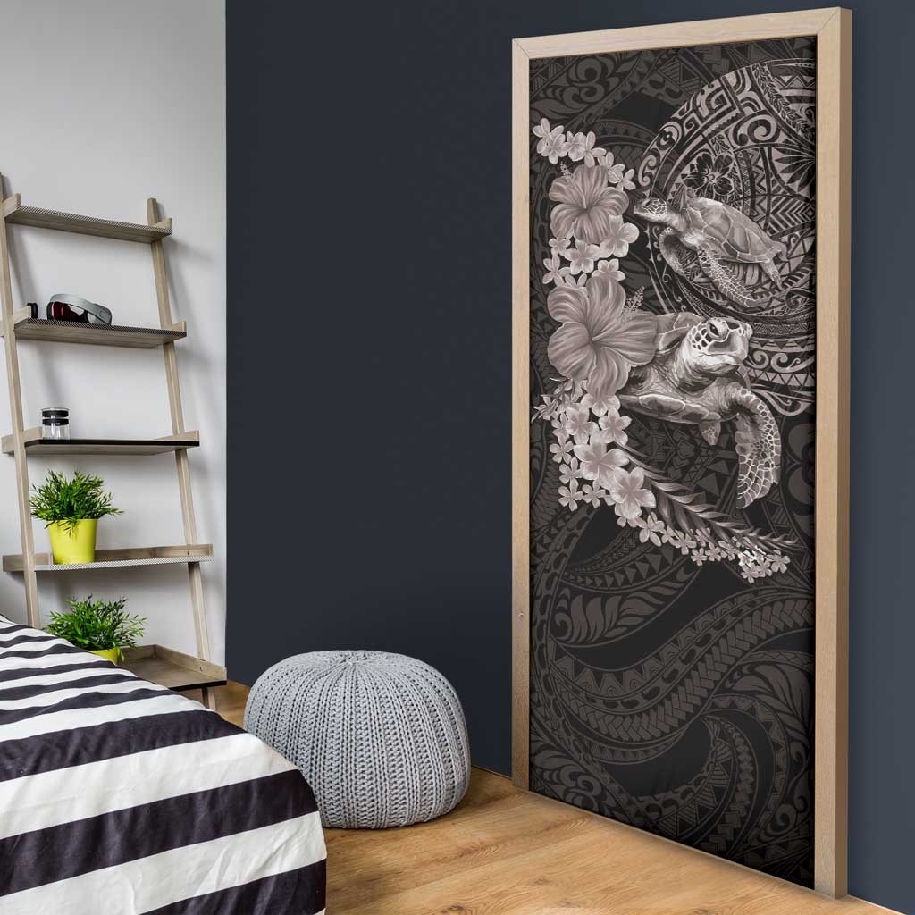 Hawaiian Plumeria and Hibiscus with Turtles Door Cover Polynesian Art Grayscale - Polynesian Pride