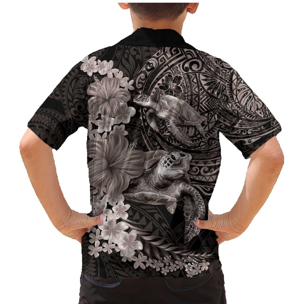 Hawaiian Plumeria and Hibiscus with Turtles Family Matching Mermaid Dress and Hawaiian Shirt Polynesian Art Grayscale - Polynesian Pride