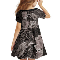 Hawaiian Plumeria and Hibiscus with Turtles Family Matching Mermaid Dress and Hawaiian Shirt Polynesian Art Grayscale - Polynesian Pride