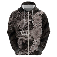 Hawaiian Plumeria and Hibiscus with Turtles Hoodie Polynesian Art Grayscale - Polynesian Pride