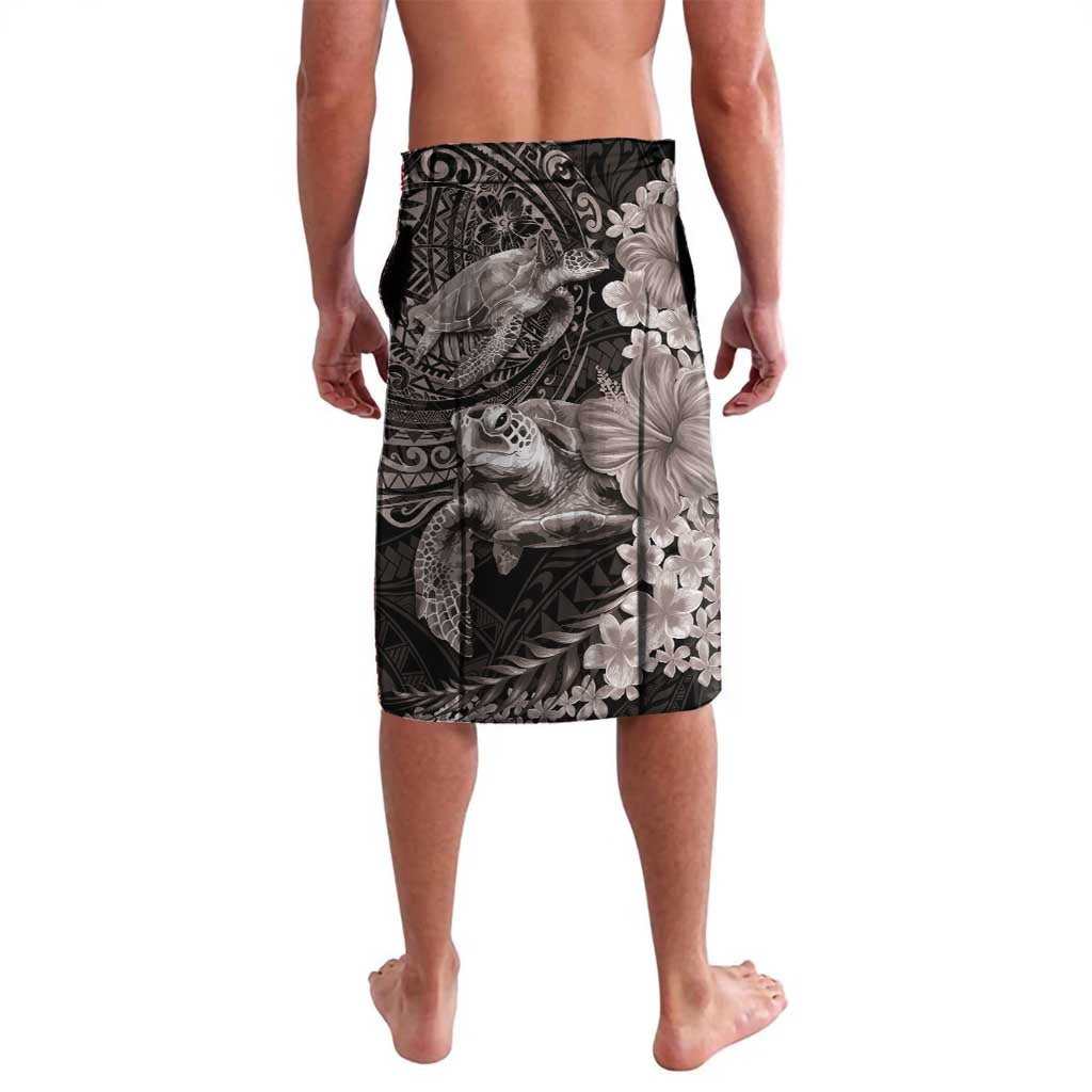 Hawaiian Plumeria and Hibiscus with Turtles Lavalava Polynesian Art Grayscale - Polynesian Pride