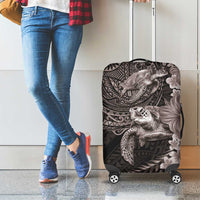 Hawaiian Plumeria and Hibiscus with Turtles Luggage Cover Polynesian Art Grayscale - Polynesian Pride