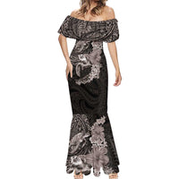 Hawaiian Plumeria and Hibiscus with Turtles Mermaid Dress Polynesian Art Grayscale - Polynesian Pride