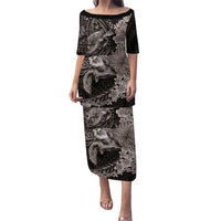 Hawaiian Plumeria and Hibiscus with Turtles Puletasi Polynesian Art Grayscale - Polynesian Pride