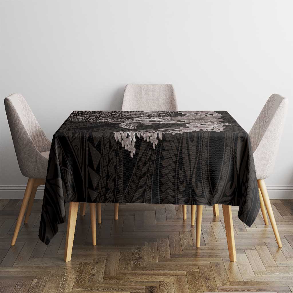 Hawaiian Plumeria and Hibiscus with Turtles Tablecloth Polynesian Art Grayscale - Polynesian Pride