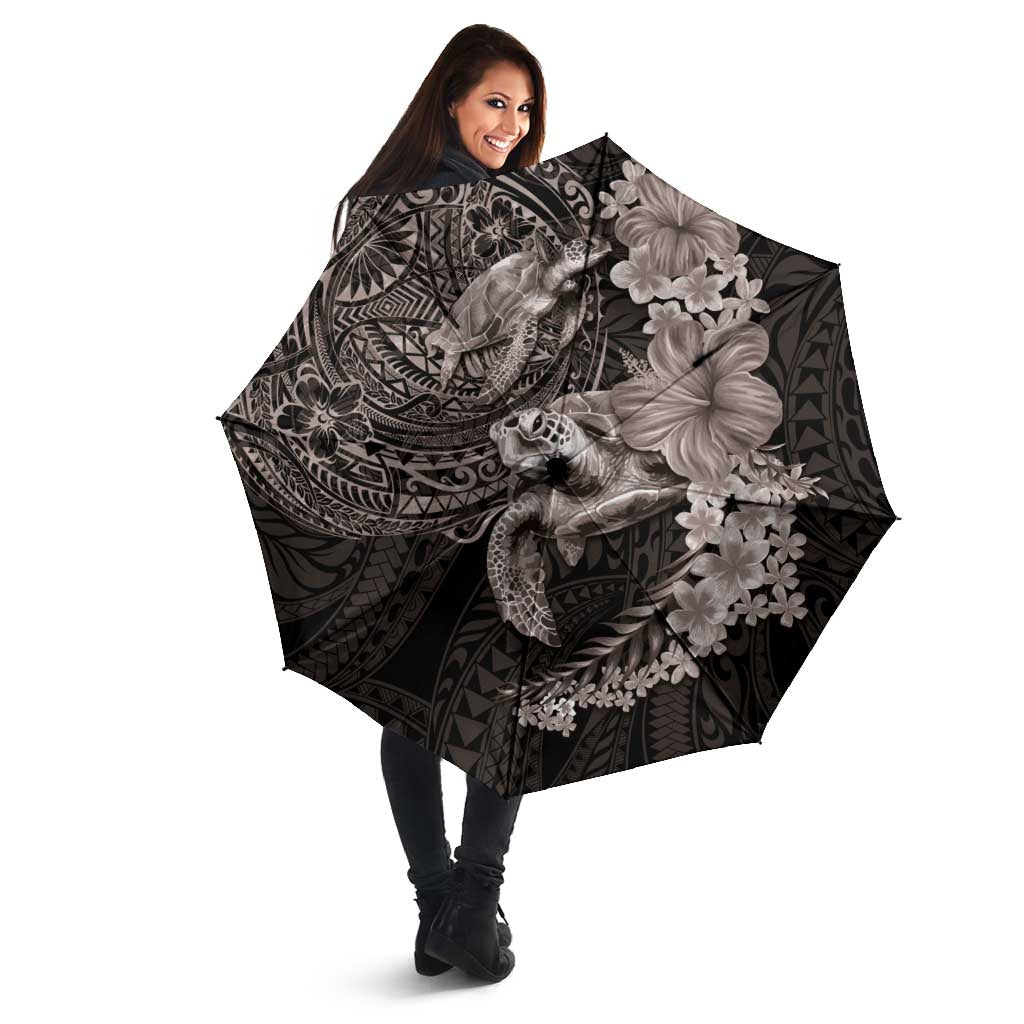 Hawaiian Plumeria and Hibiscus with Turtles Umbrella Polynesian Art Grayscale - Polynesian Pride