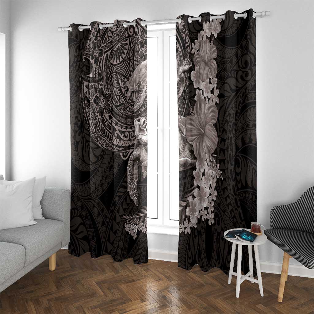 Hawaiian Plumeria and Hibiscus with Turtles Window Curtain Polynesian Art Grayscale - Polynesian Pride