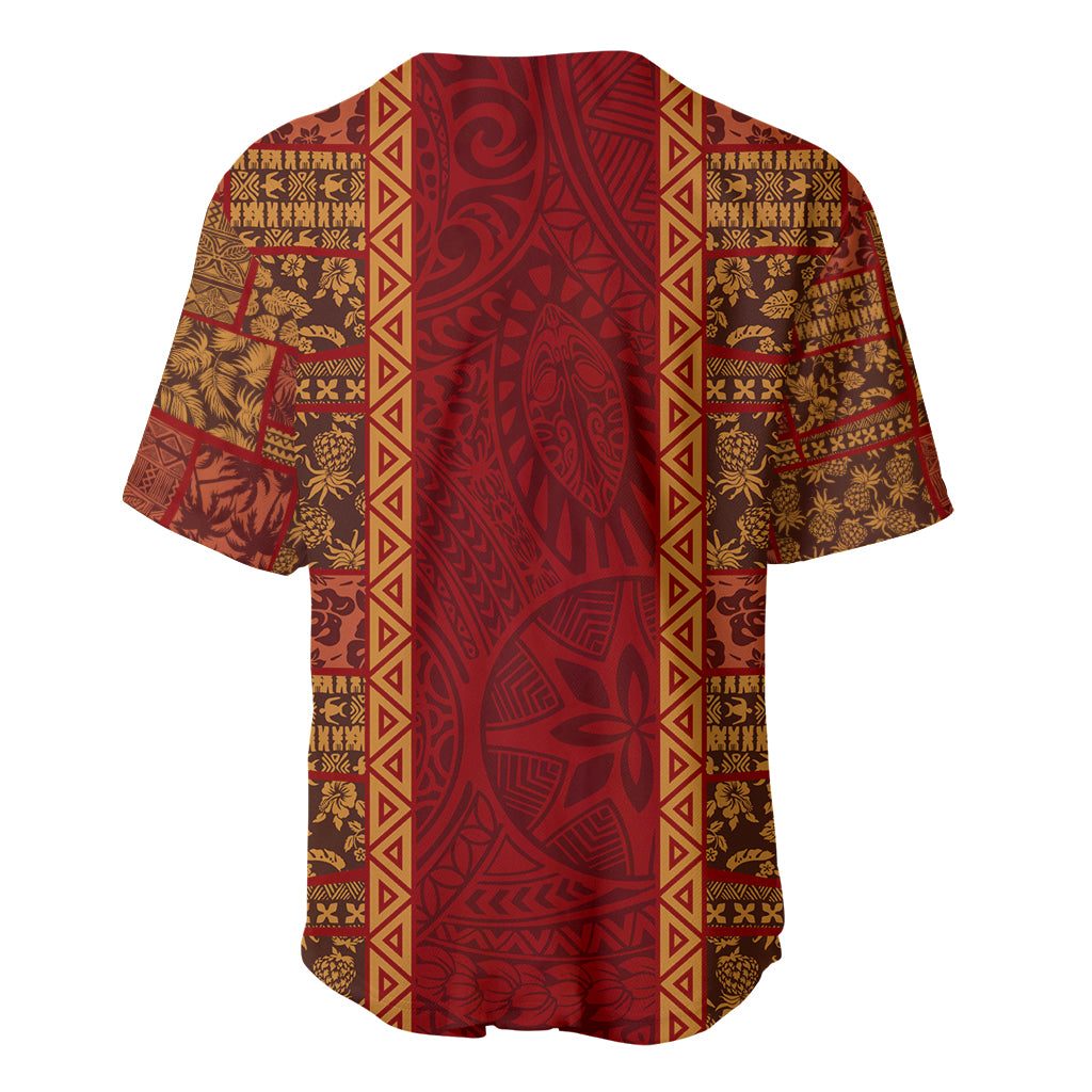 Hawaii Style Hibiscus and Tribal Element Fabric Patchwork Baseball Jersey LT03 - Polynesian Pride