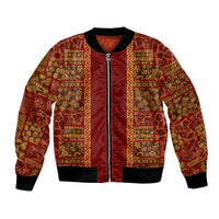 Hawaii Style Hibiscus and Tribal Element Fabric Patchwork Bomber Jacket LT03 Unisex Red - Polynesian Pride