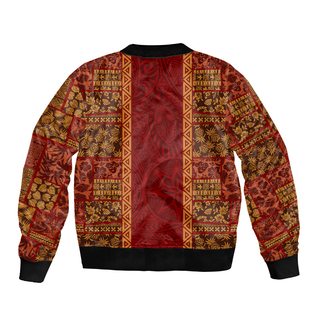 Hawaii Style Hibiscus and Tribal Element Fabric Patchwork Bomber Jacket LT03 - Polynesian Pride
