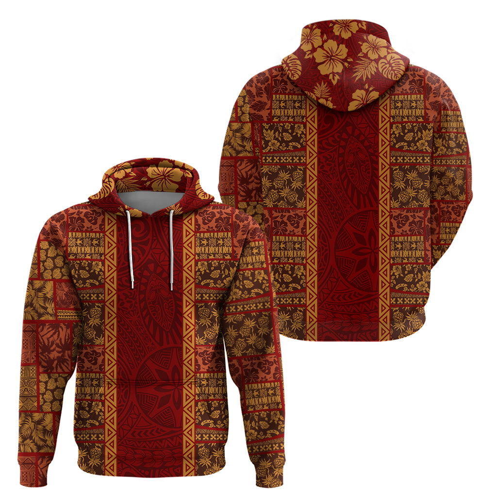 Hawaii Style Hibiscus and Tribal Element Fabric Patchwork Hoodie LT03 - Polynesian Pride