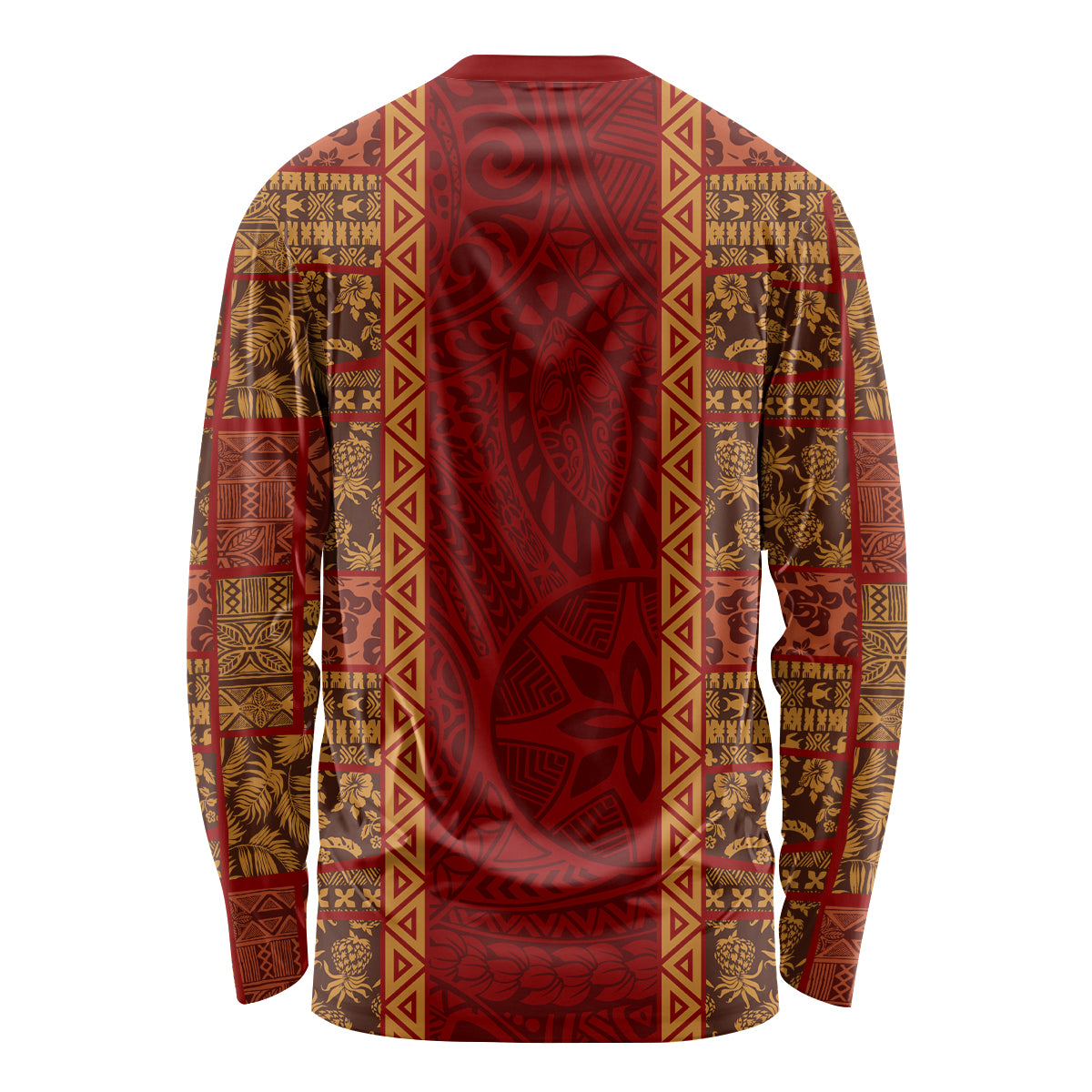 Hawaii Style Hibiscus and Tribal Element Fabric Patchwork Long Sleeve Shirt LT03 - Polynesian Pride