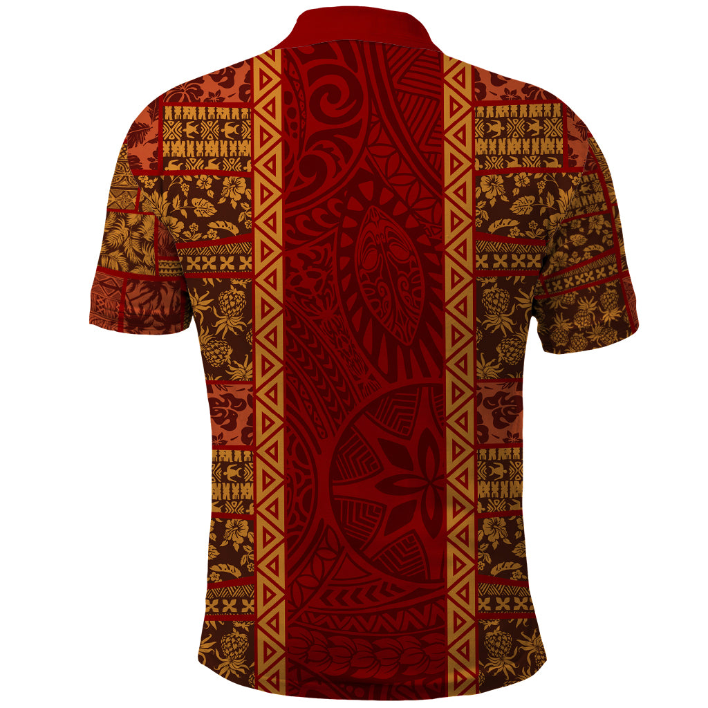 Hawaii Style Hibiscus and Tribal Element Fabric Patchwork Polo Shirt LT03 - Polynesian Pride