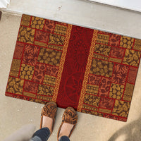 Hawaii Style Hibiscus and Tribal Element Fabric Patchwork Rubber Doormat LT03 - Polynesian Pride