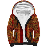Hawaii Style Hibiscus and Tribal Element Fabric Patchwork Sherpa Hoodie LT03 Unisex Red - Polynesian Pride