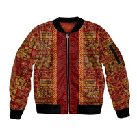 Hawaii Style Hibiscus and Tribal Element Fabric Patchwork Sleeve Zip Bomber Jacket LT03 Unisex Red - Polynesian Pride