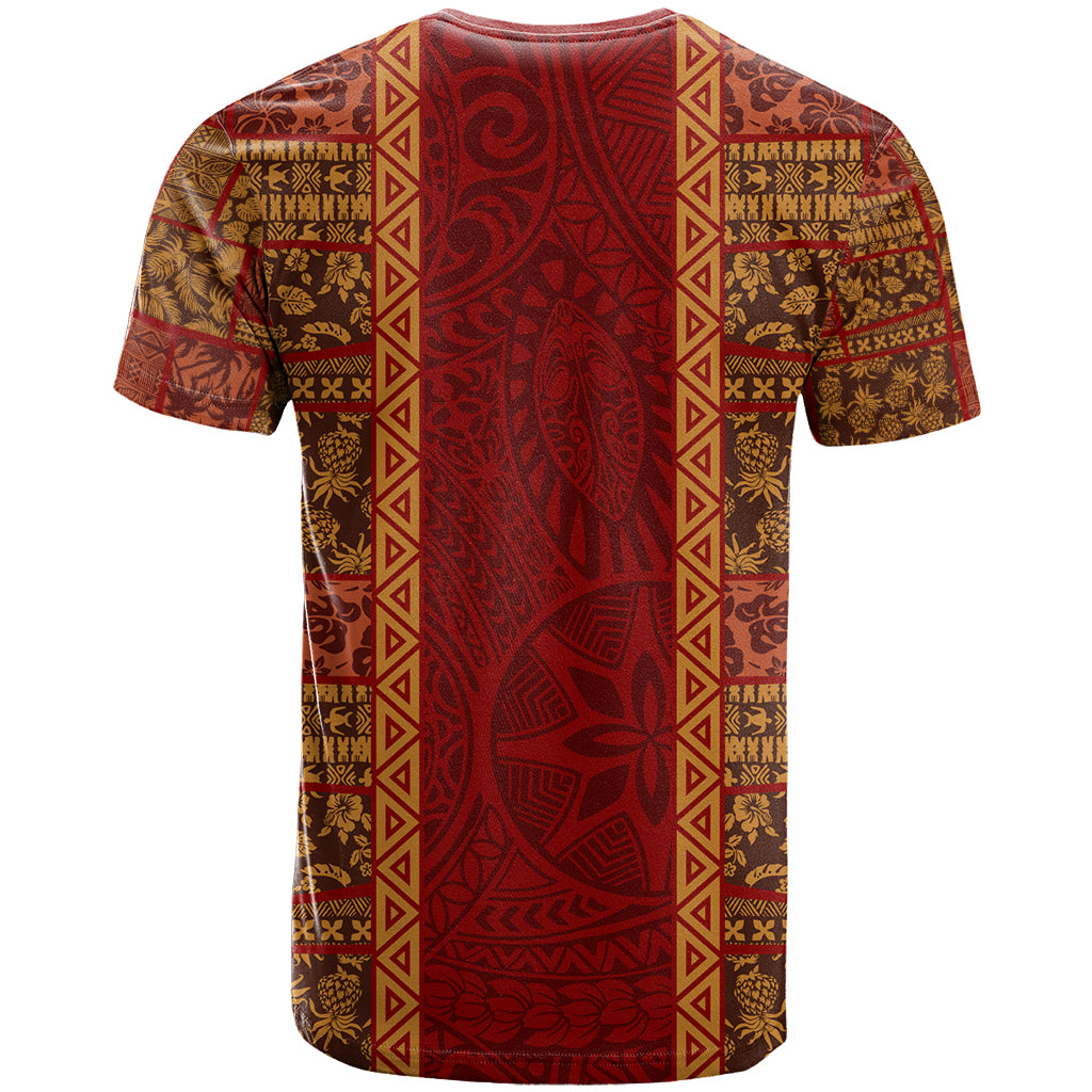 Hawaii Style Hibiscus and Tribal Element Fabric Patchwork T Shirt LT03 - Polynesian Pride