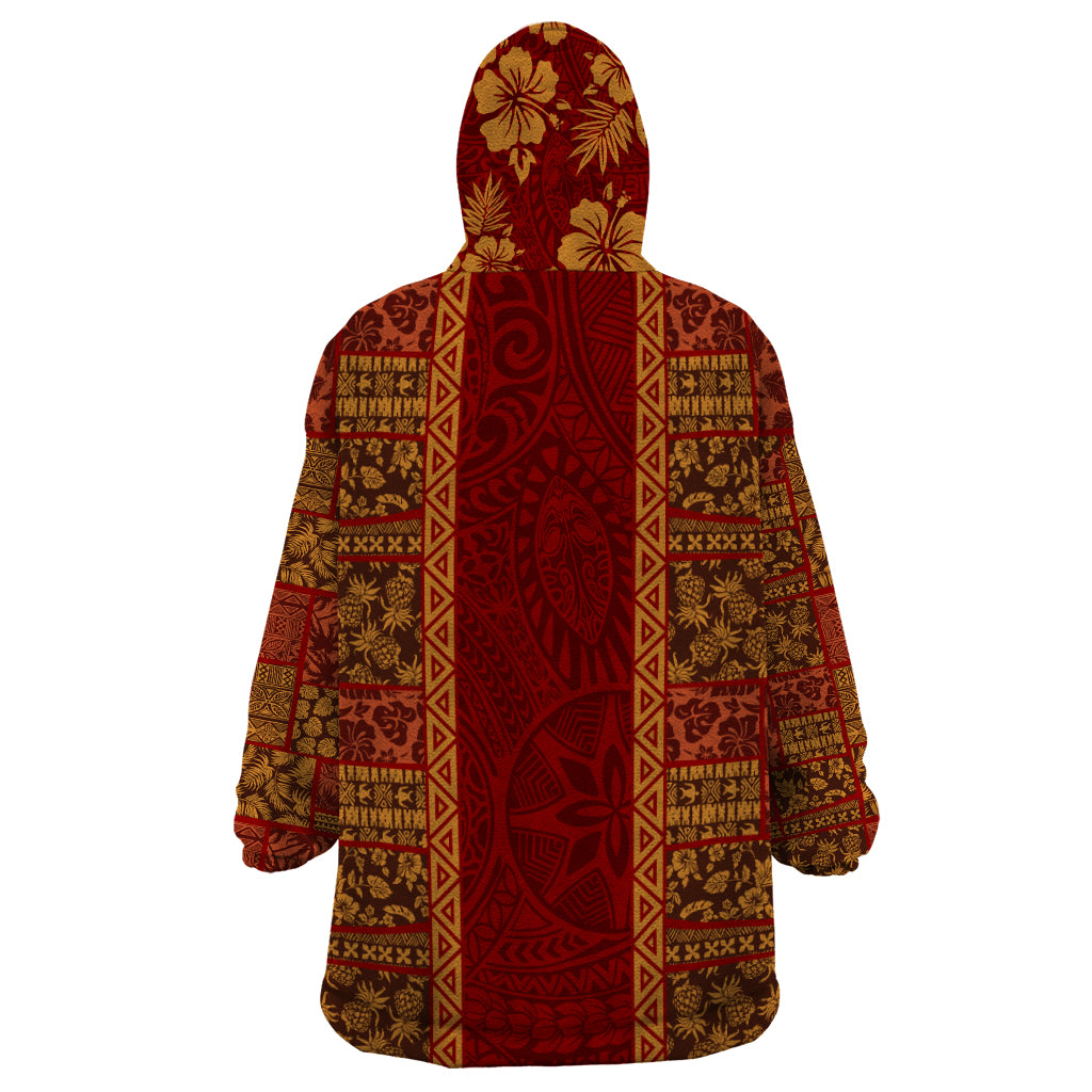 Hawaii Style Hibiscus and Tribal Element Fabric Patchwork Wearable Blanket Hoodie LT03 - Polynesian Pride