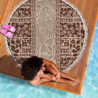 Hawaii Style Hibiscus and Tribal Element Fabric Patchwork Beach Blanket Beige Version LT03 - Polynesian Pride