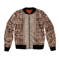 Hawaii Style Hibiscus and Tribal Element Fabric Patchwork Bomber Jacket Beige Version LT03 Unisex Beige - Polynesian Pride