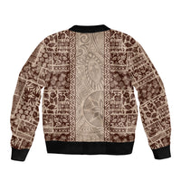 Hawaii Style Hibiscus and Tribal Element Fabric Patchwork Bomber Jacket Beige Version LT03 - Polynesian Pride