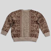 Hawaii Style Hibiscus and Tribal Element Fabric Patchwork Kid Ugly Christmas Sweater Beige Version LT03 - Polynesian Pride