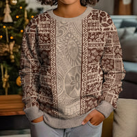 Hawaii Style Hibiscus and Tribal Element Fabric Patchwork Kid Ugly Christmas Sweater Beige Version LT03 - Polynesian Pride