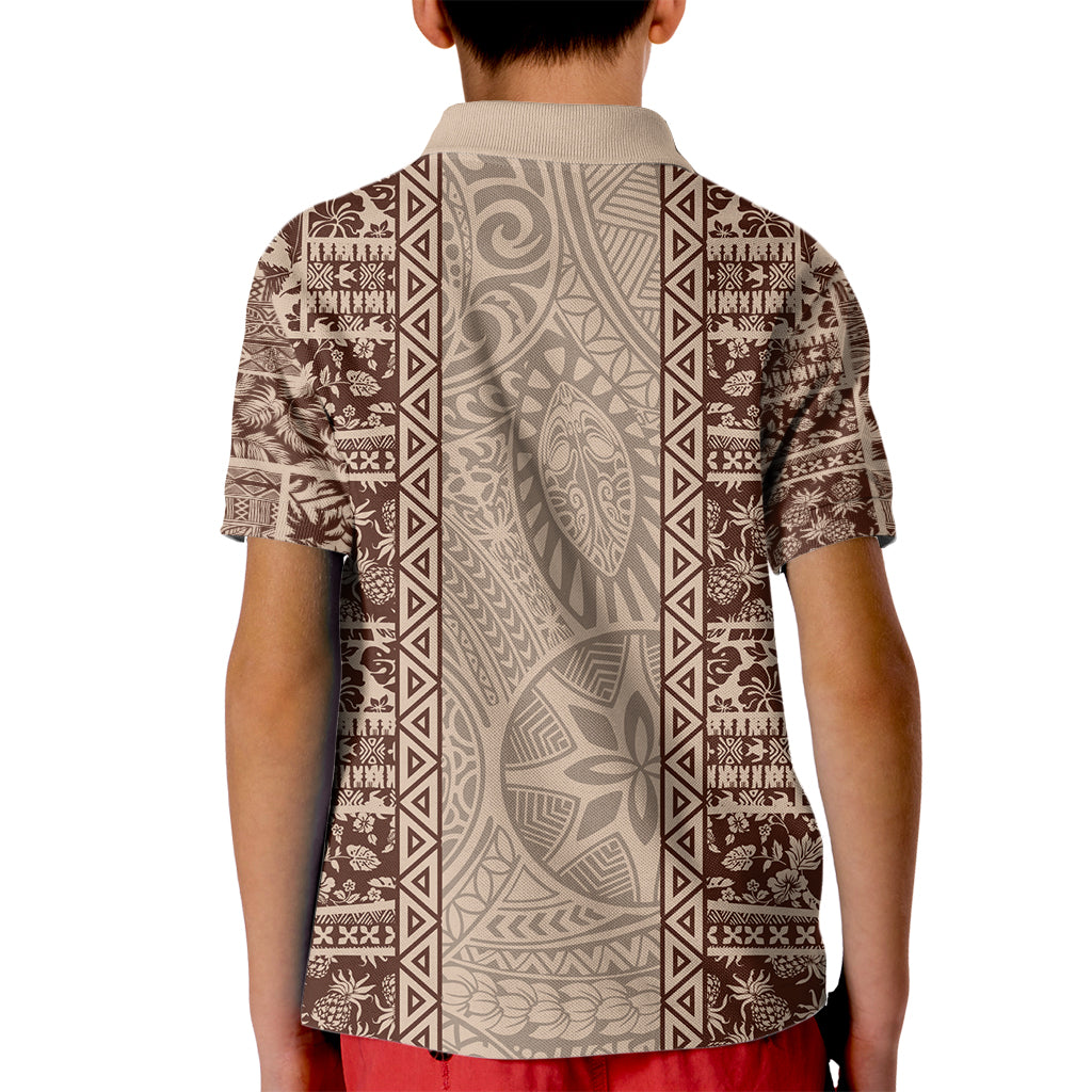 Hawaii Style Hibiscus and Tribal Element Fabric Patchwork Kid Polo Shirt Beige Version LT03 - Polynesian Pride