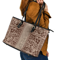 Hawaii Style Hibiscus and Tribal Element Fabric Patchwork Leather Tote Bag Beige Version LT03 - Polynesian Pride
