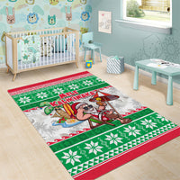 Hawaii Mele Kalikimaka Area Rug Aloha Santa and Palm Tree Mix Kakau Pattern LT03 - Polynesian Pride