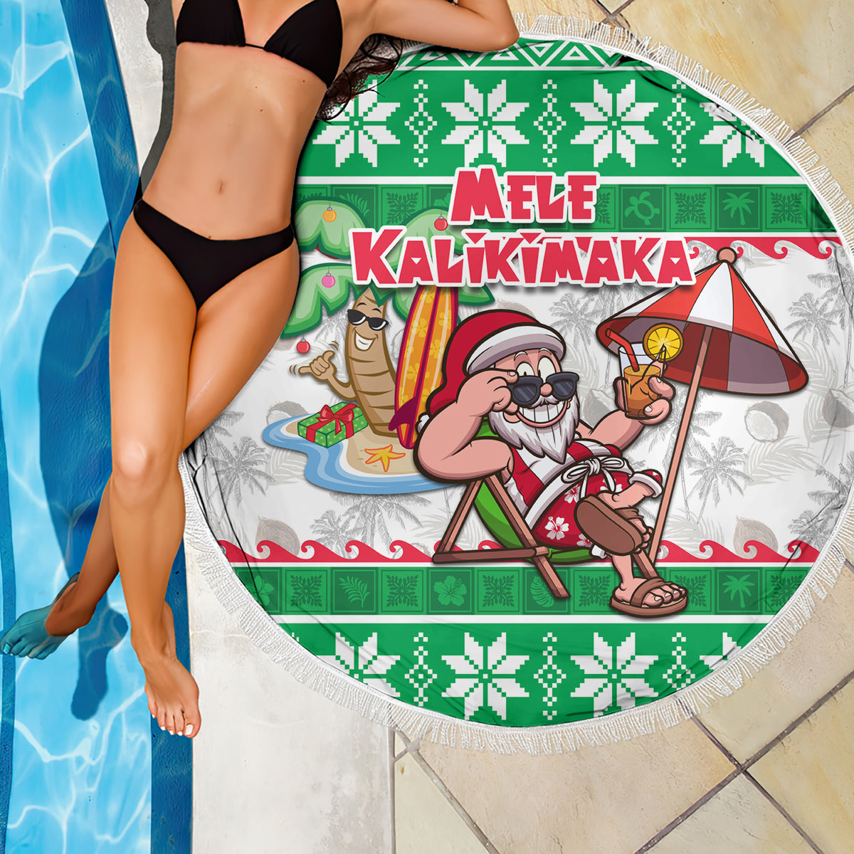 Hawaii Mele Kalikimaka Beach Blanket Aloha Santa and Palm Tree Mix Kakau Pattern LT03 - Polynesian Pride