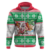 Hawaii Mele Kalikimaka Hoodie Aloha Santa and Palm Tree Mix Kakau Pattern LT03 Zip Hoodie Green - Polynesian Pride