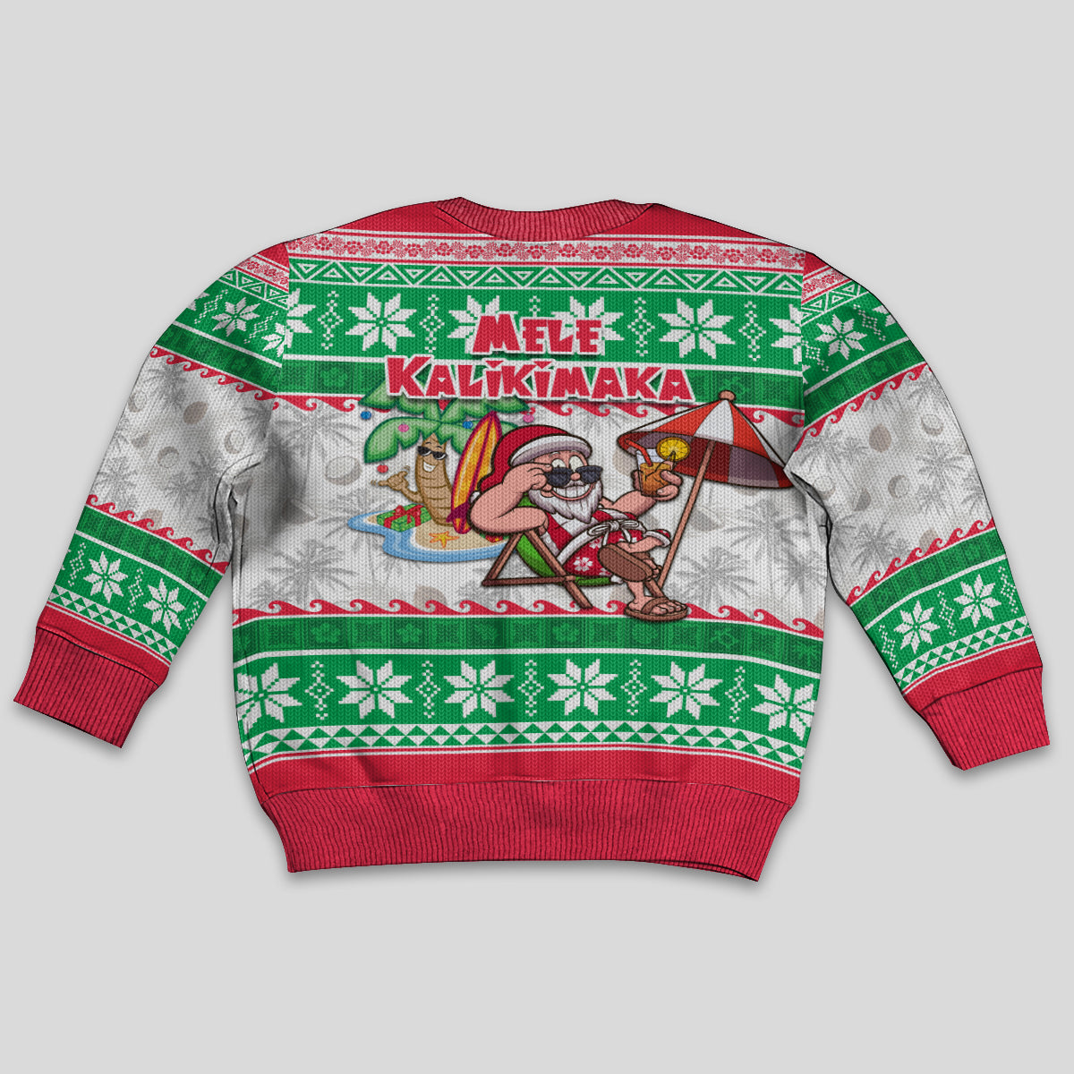 Hawaii Mele Kalikimaka Kid Ugly Christmas Sweater Aloha Santa and Palm Tree Mix Kakau Pattern LT03 - Polynesian Pride